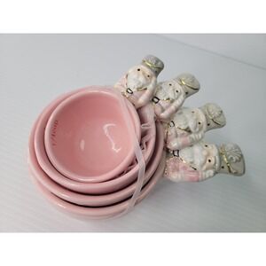 Arlington Designs Measuring Cups Pink Nutcracker Ceramic Polka Dot Christmas NEW